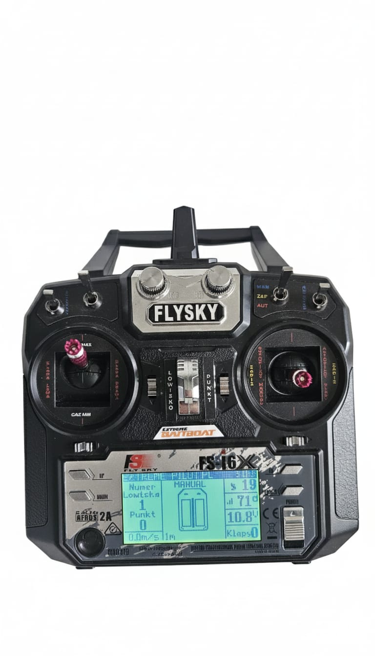 Pilot Flysky do łódki zanętowej z naklejkami EXTREME BAITBOAT ekran sterowania autopilot