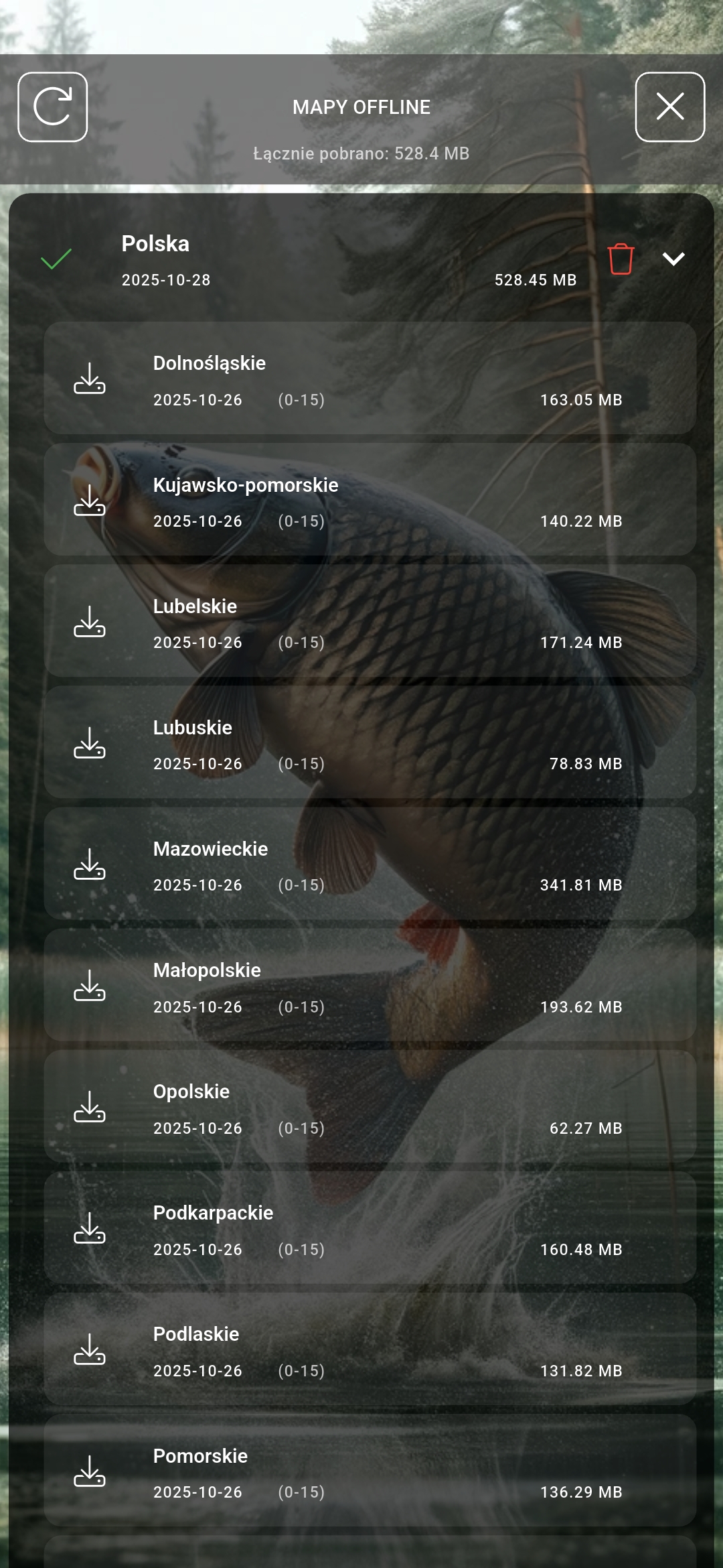 Aplikacja EXTREME ONE mapy offline - pobieranie całej Polski lub województw bez internetu autopilot łódka zanętowa