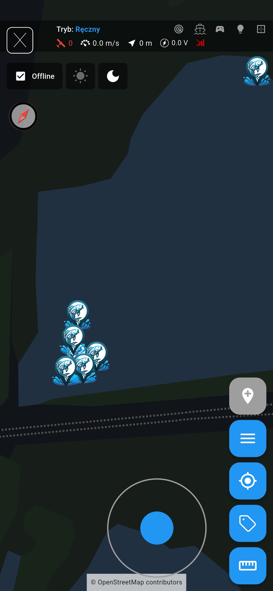 EXTREME ONE dark mode tryb nocny mapy offline aplikacja łódka zanętowa autopilot GPS night mode