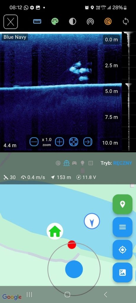 echosonda wąski stożek widok ryb jako kulki
