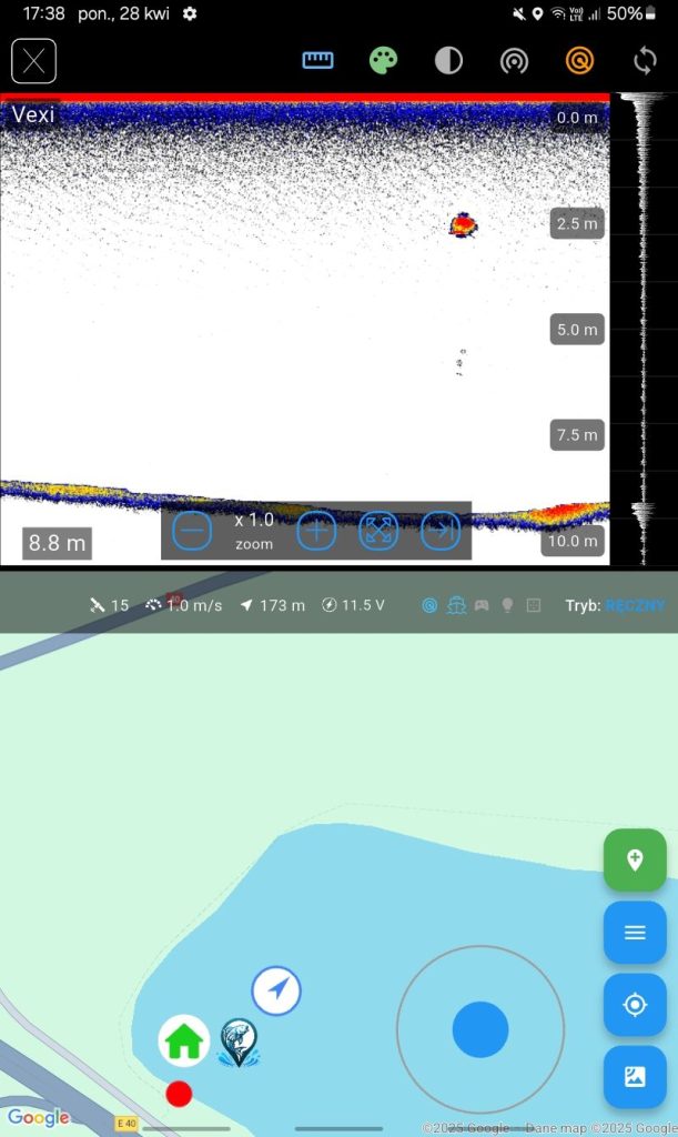 echosonda wąski stożek pojedyncza ryba kulka